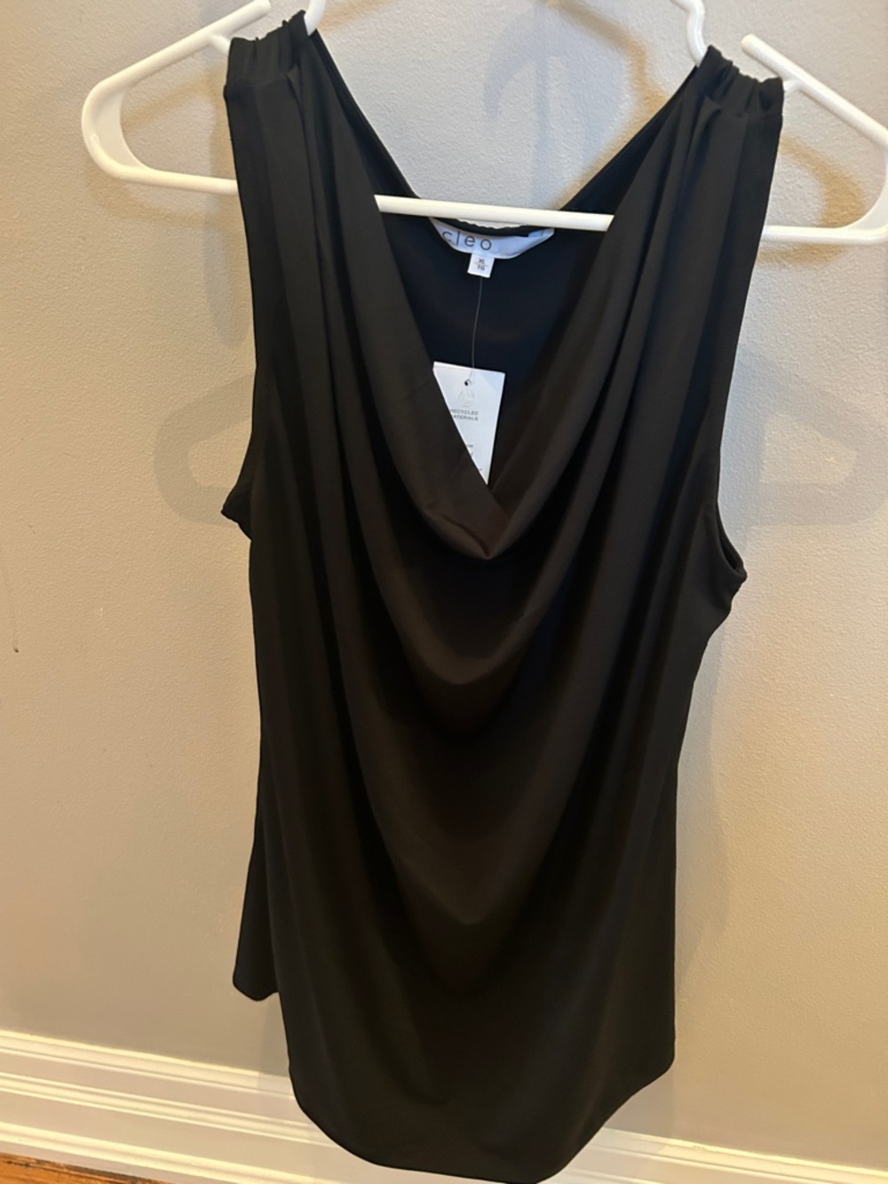 cleo Black Draped Cowl Neck Sleeveless Camisole